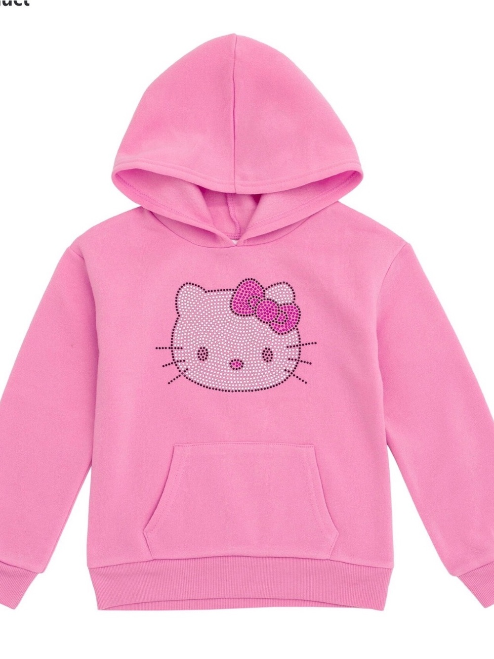 Girls' Pink Hooded Sweatshirt with Kitty Rhinestone Graphic